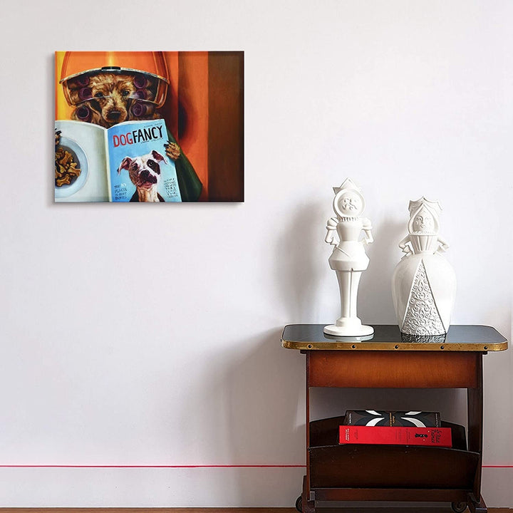 Spa Day Dog Wall Art Graphic Wrapped Canvas Brown Orange White Modern Contemporary Rectangle - Diamond Home USA