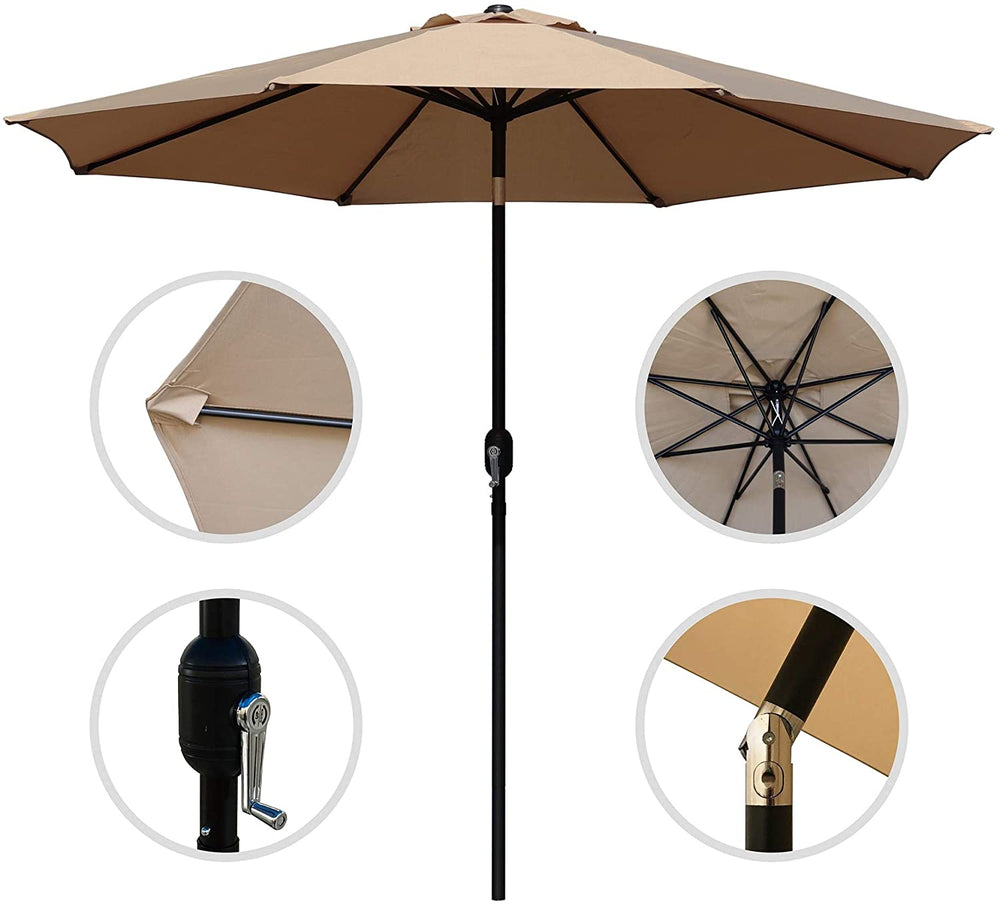 9ft Heavy Duty Outdoor Market Patio Umbrella Tilt Easy Crank Lift Tan Color Black Nature Modern Contemporary Metal Polyester Uv Resistant