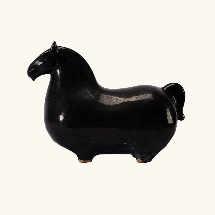 MISC Living Trotter Horse 9 Inch Tall Black Ceramic Antique Handmade Weather Resistant