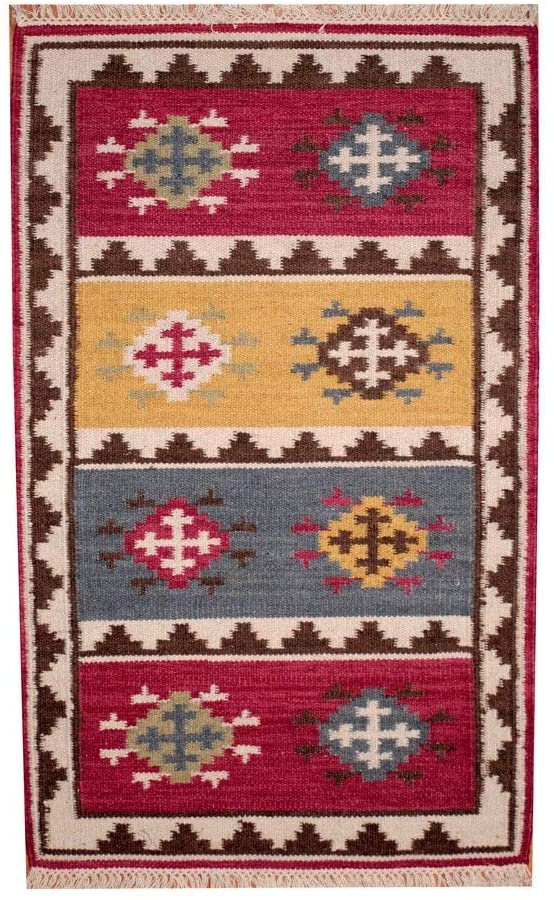 Handmade Vegetable Dye Tribal Wool Kilim Rug (India) 3' X 5'