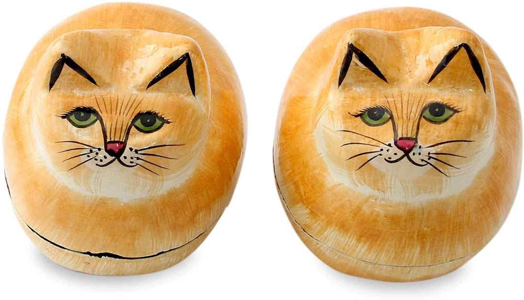 Handmade Pair 2 Boxes 'Charismatic Cats' (India) Off/White