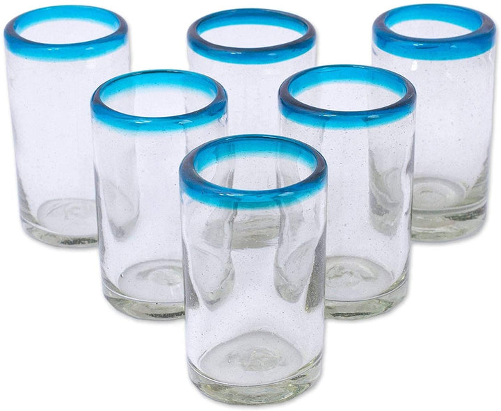 Handmade Recycled Glass Tumblers Sky Blue Halos Set 6