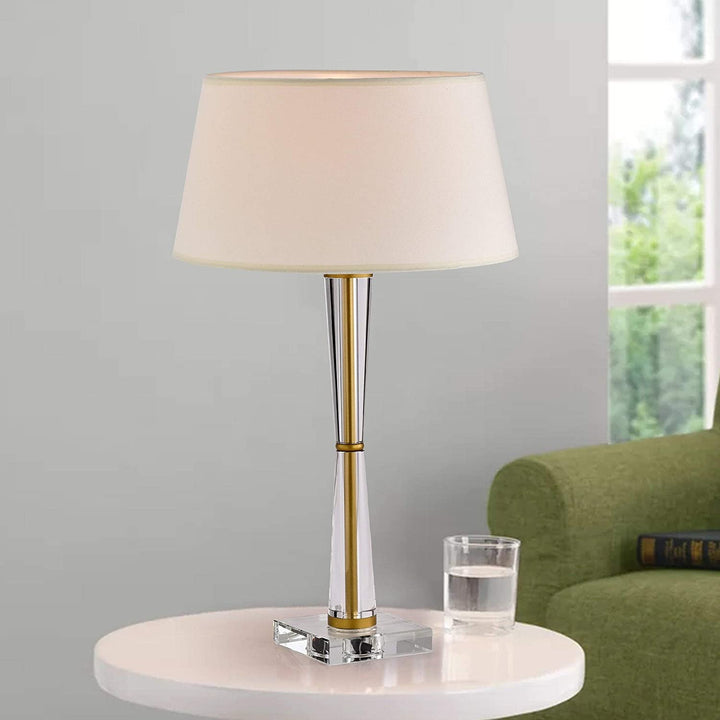 Off White+Matte Gold 1 ight Metal/Fabric Drum Shade Table