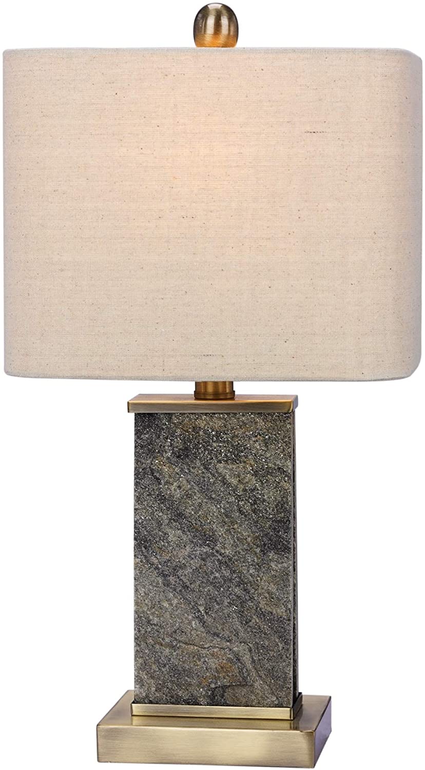 Lighting's 19 Stone Metal Table Lamp Natural Antique Brass Finish Grey Transitional - Diamond Home USA