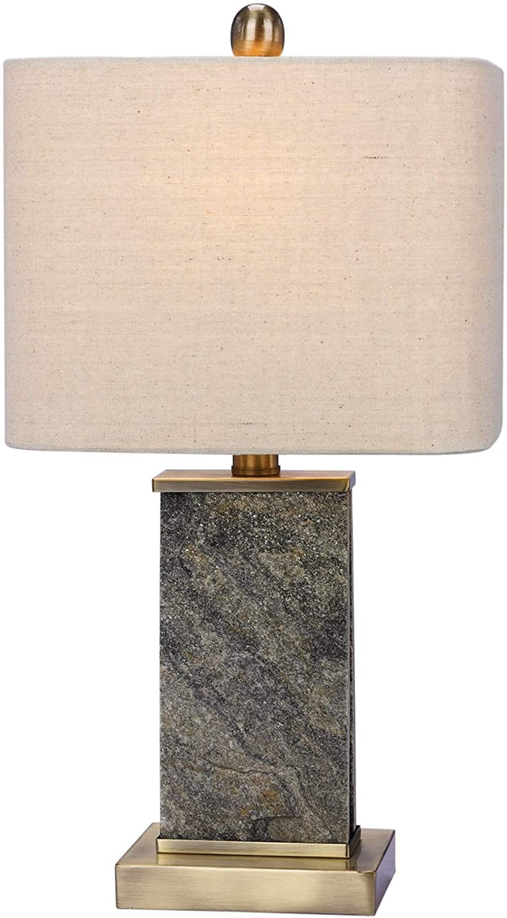 Lighting's 19 Stone Metal Table Lamp Natural Antique Brass Finish Grey Transitional - Diamond Home USA