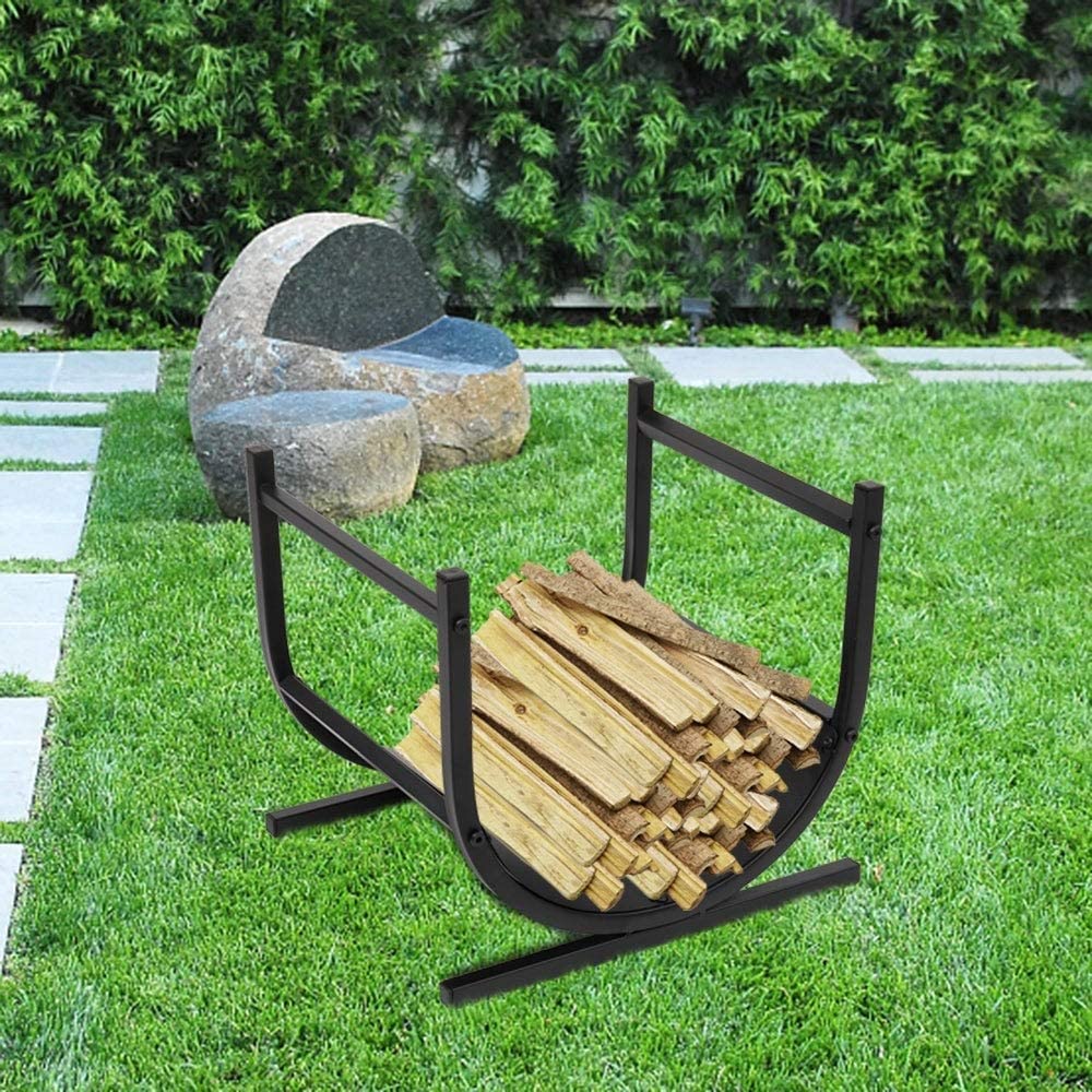 U Shaped Firewood Log Rack Holder Black Iron - Diamond Home USA