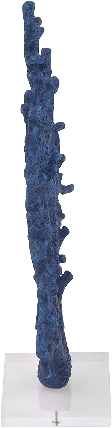 Coastal Polystone Blue Branched Coral Sculpture Nautical Resin Brass Finish - Diamond Home USA
