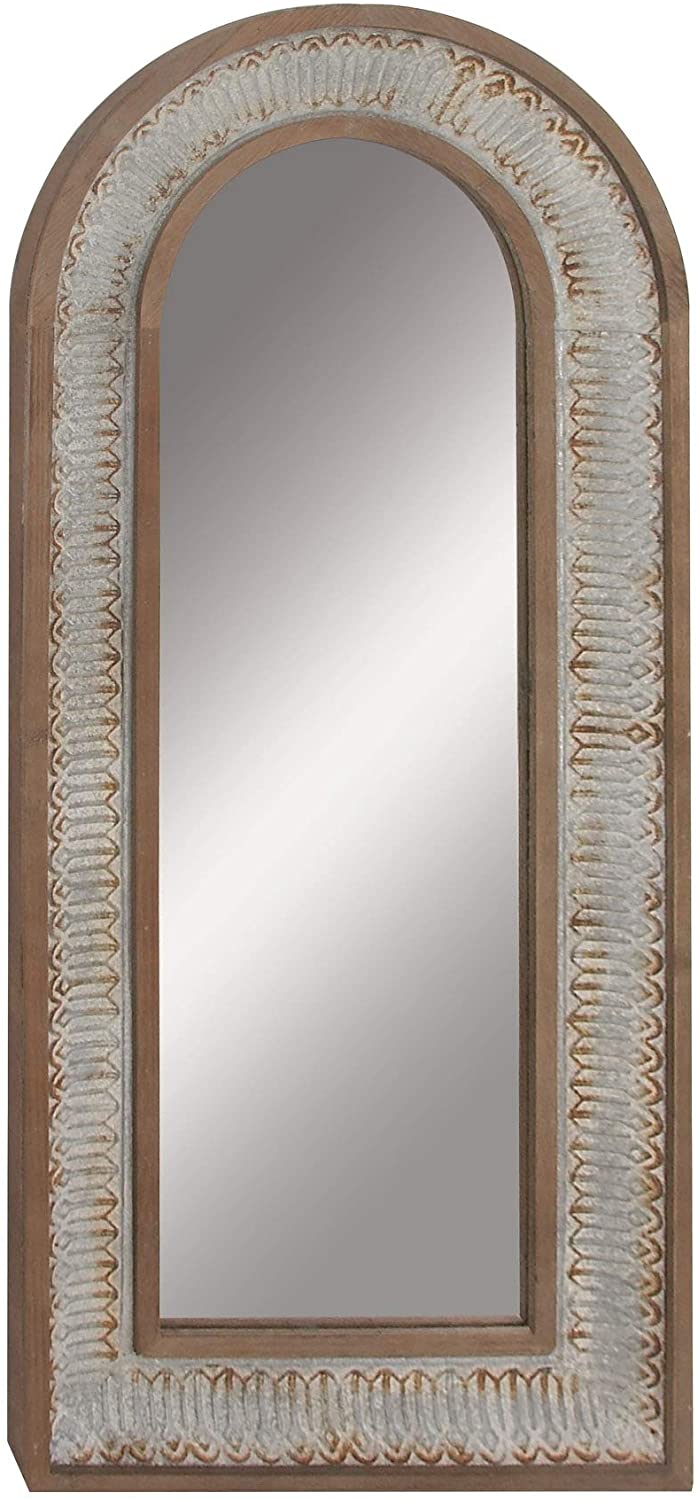 Tall Arched Natural ood Distressed Metal Patterned Framed
