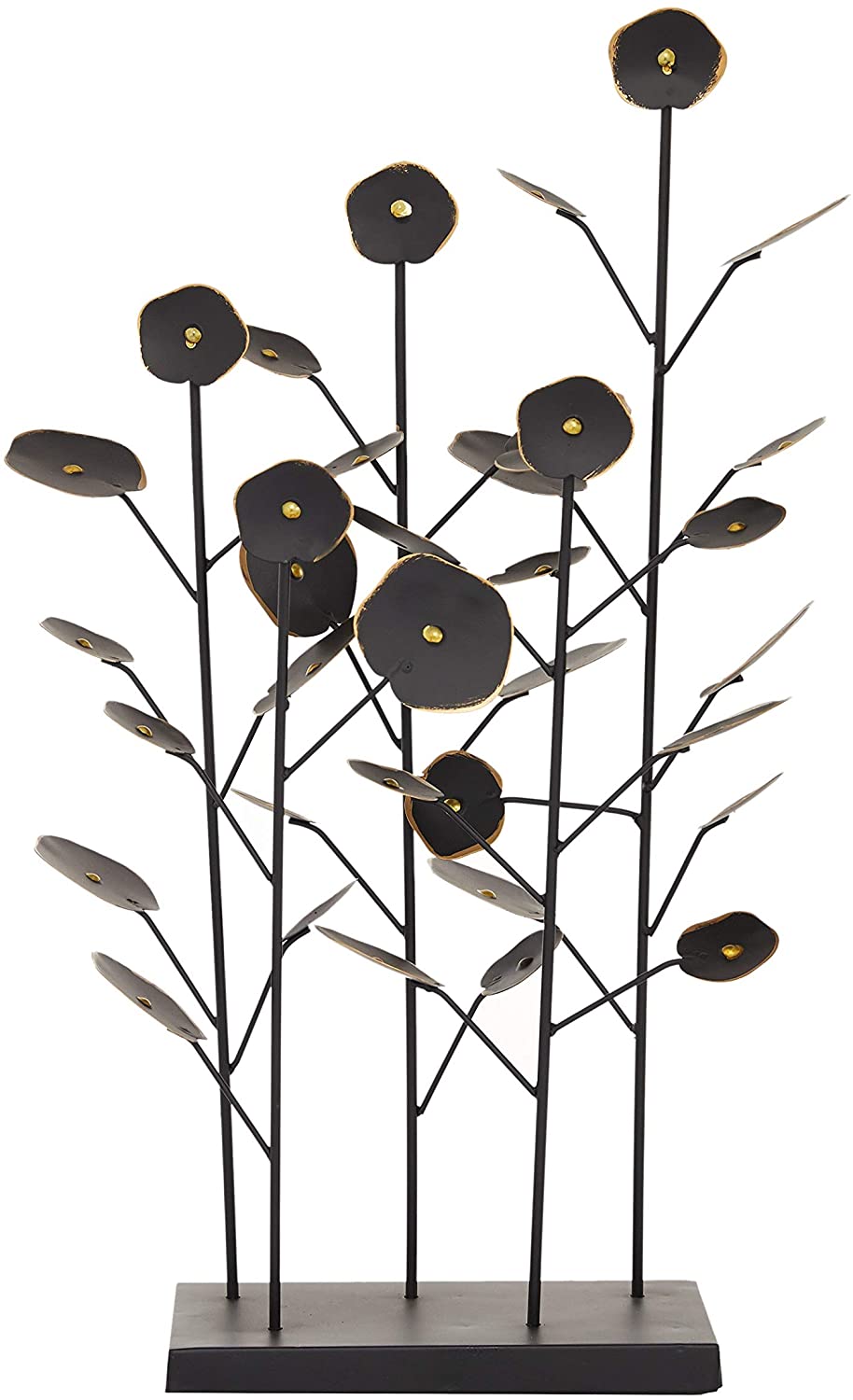 Large Black Metal Abstract Floral Sculpture W Gold Foil Detail Trim 14 X 6 21 Iron - Diamond Home USA