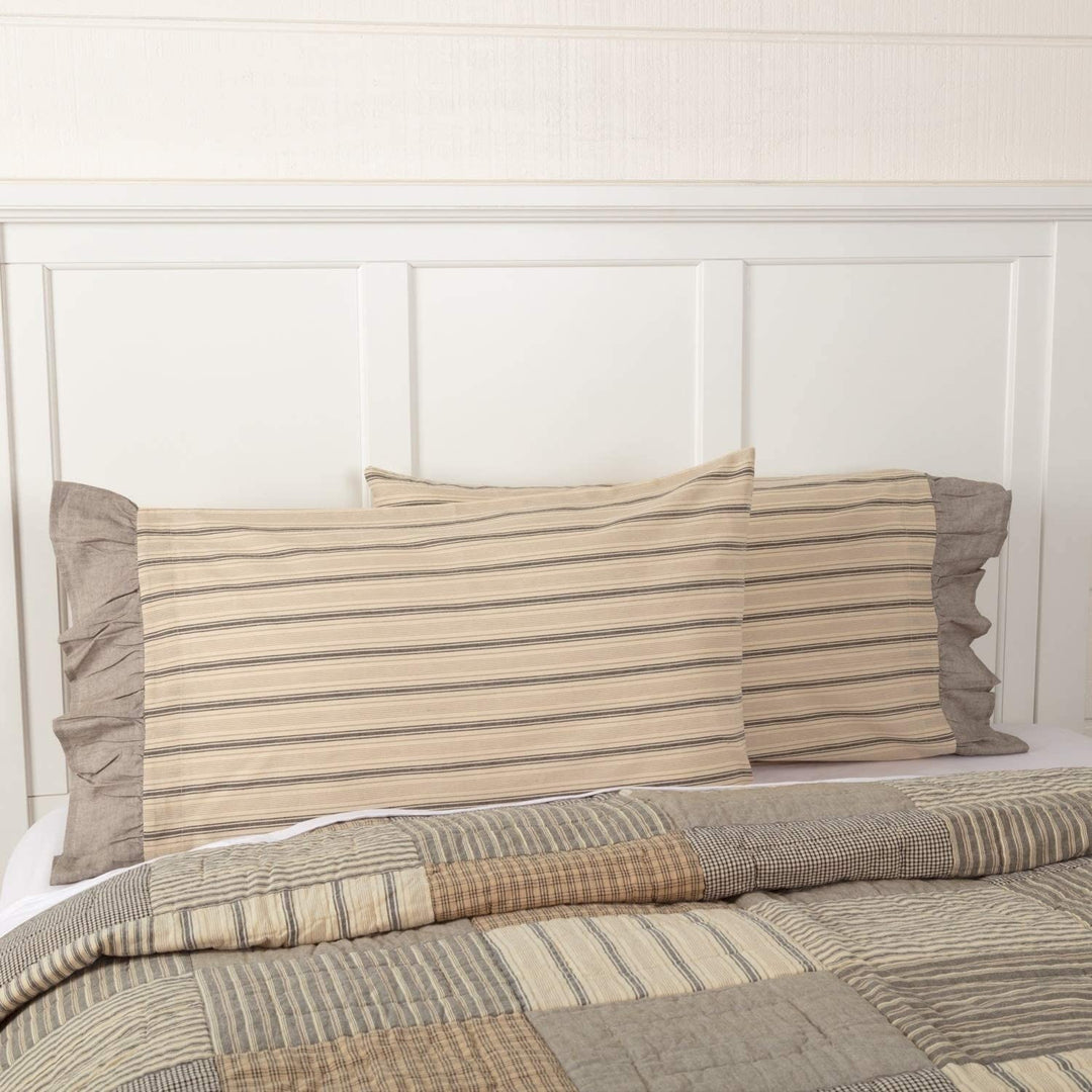 Mill Charcoal King Pillow Case Set 2 Grey White Striped