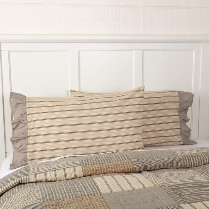 Mill Charcoal King Pillow Case Set 2 Grey White Striped