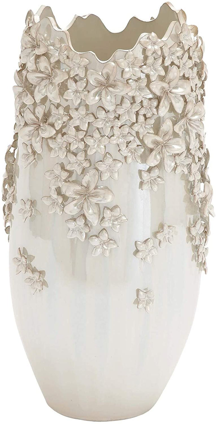 White Ceramic 19 inch High X 10 inch Wide 3D Applique Vase - Diamond Home USA