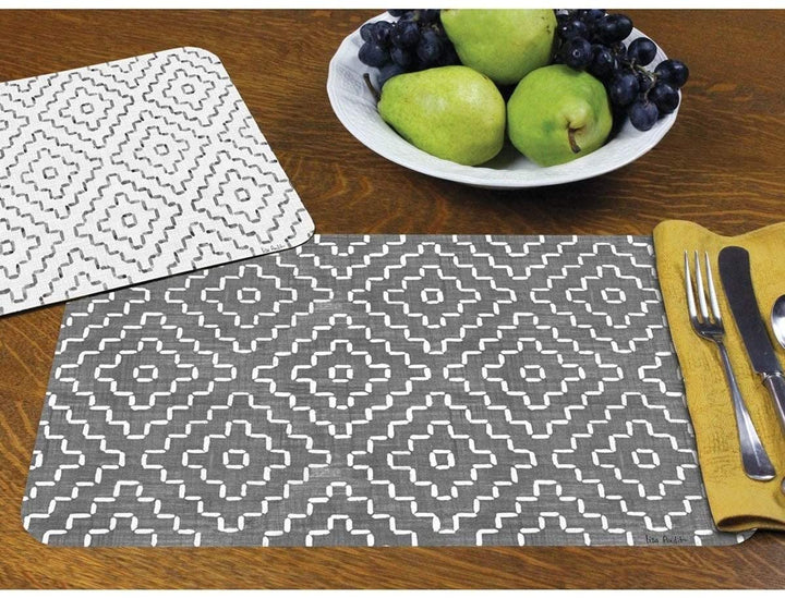 Wipe Clean Plastic Placemats Set 4 Grey Flannel Color Rectangle - Diamond Home USA
