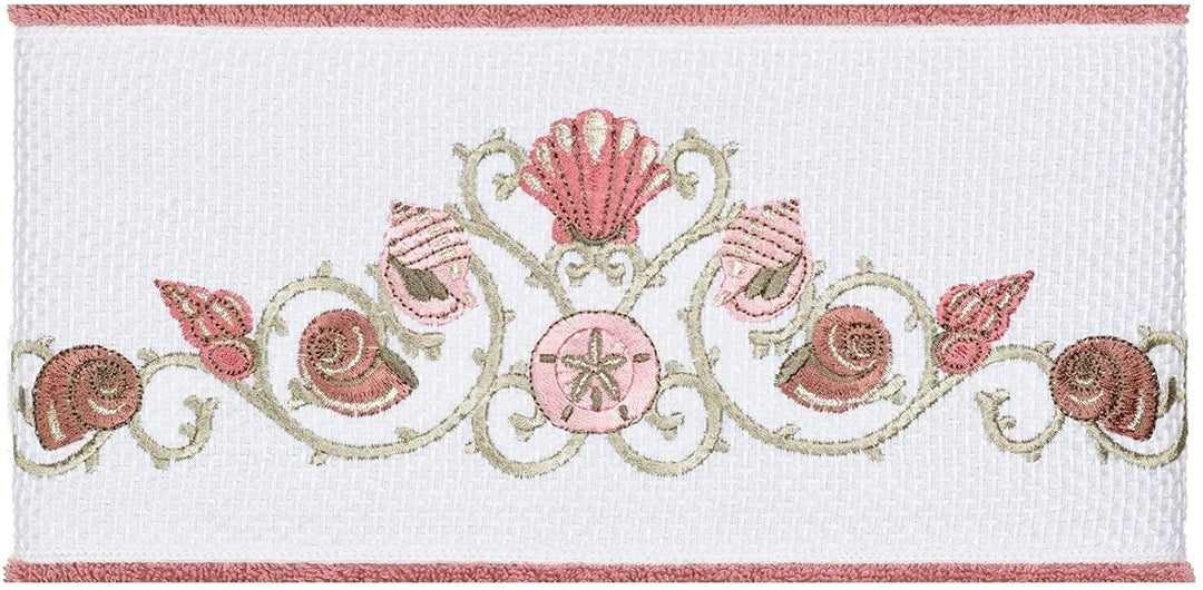 Turkish Cotton Shells Embroidered Tea Rose 3 Piece Towel Set Pink Terry Cloth - Diamond Home USA