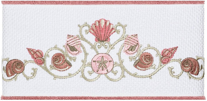 Turkish Cotton Shells Embroidered Tea Rose 3 Piece Towel Set Pink Terry Cloth - Diamond Home USA