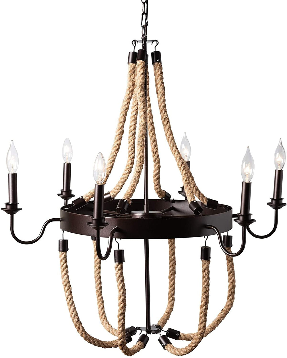 Vintage Industrial Dark Bronze Metal 6 Light Chandelier Brown