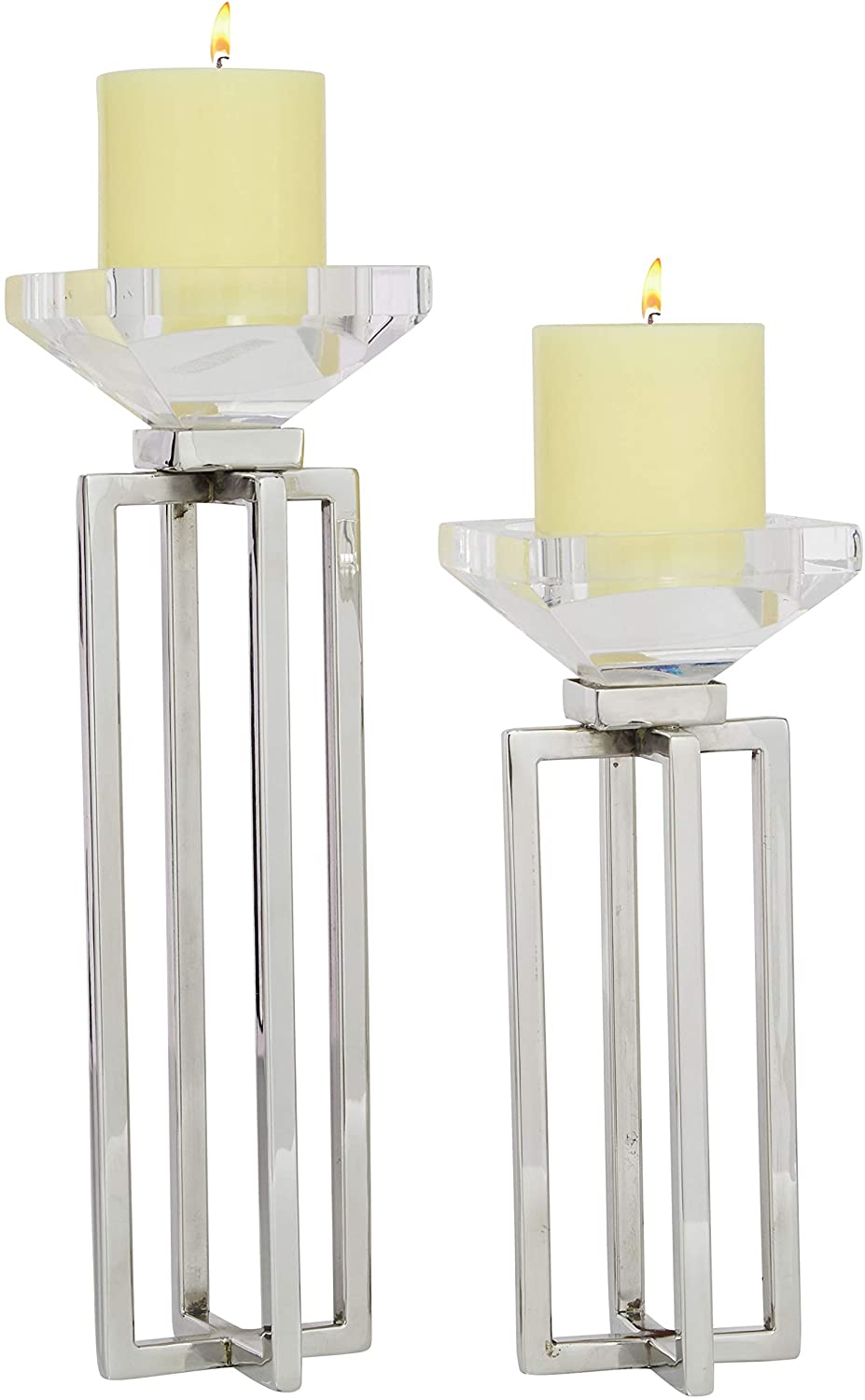 2 Pcs Candle Holders Pillar Candles Modern Glass tainless