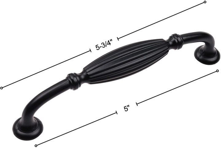 10 Pack 5 inch Center Fluted Cabinet Pull Black Modern Contemporary Metal Matte - Diamond Home USA