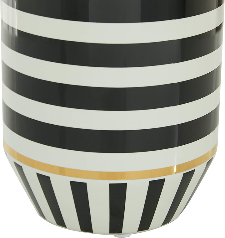 Small Ceramic Made Black White Striped Vase Table 6" w X 16" h 6 X 16 Color - Diamond Home USA