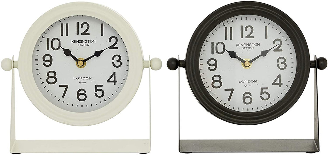 Small Round Black White Metal Table Clock Set 2 8" X 8 X 8round Color - Diamond Home USA