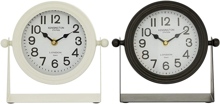 Small Round Black White Metal Table Clock Set 2 8" X 8 X 8round Color - Diamond Home USA