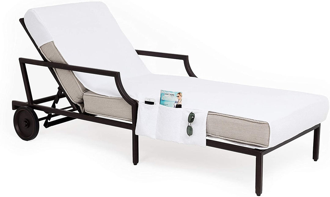 Turkish Cotton Chaise Lounge Chair Towel Cover Pockets White