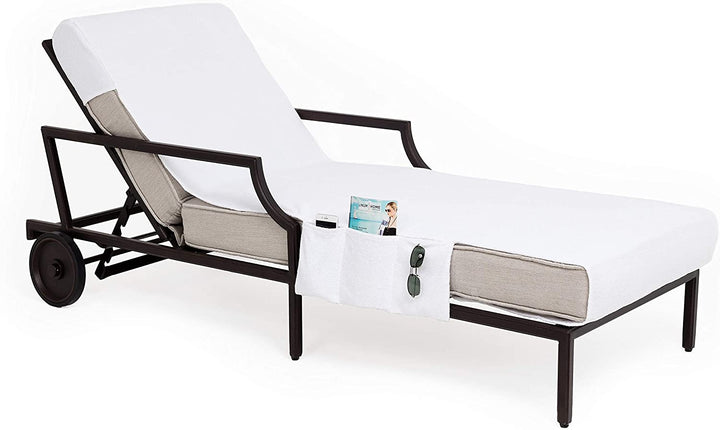 Turkish Cotton Chaise Lounge Chair Towel Cover Pockets White