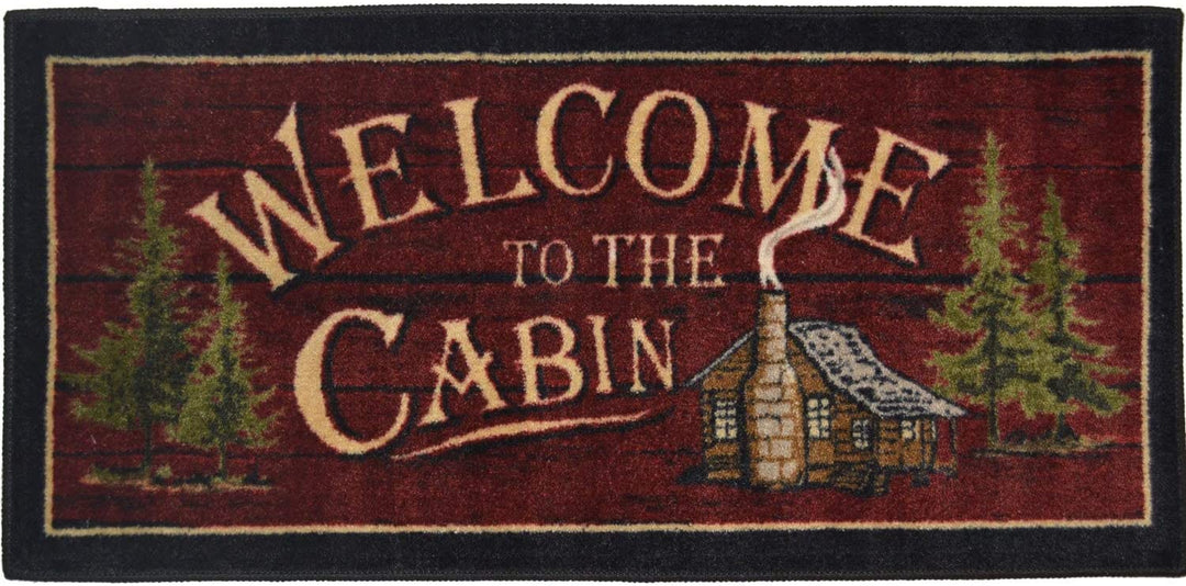 Welcome Cabin' Nonskid Kitchen Accent Mat Rug Red 1'8" X