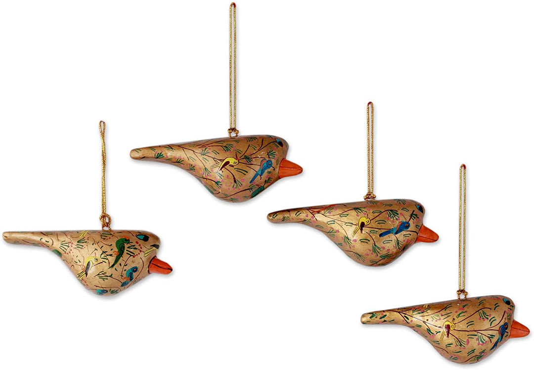 Handmade Set 4 Ornaments 'Peace Joy' (India) Brown