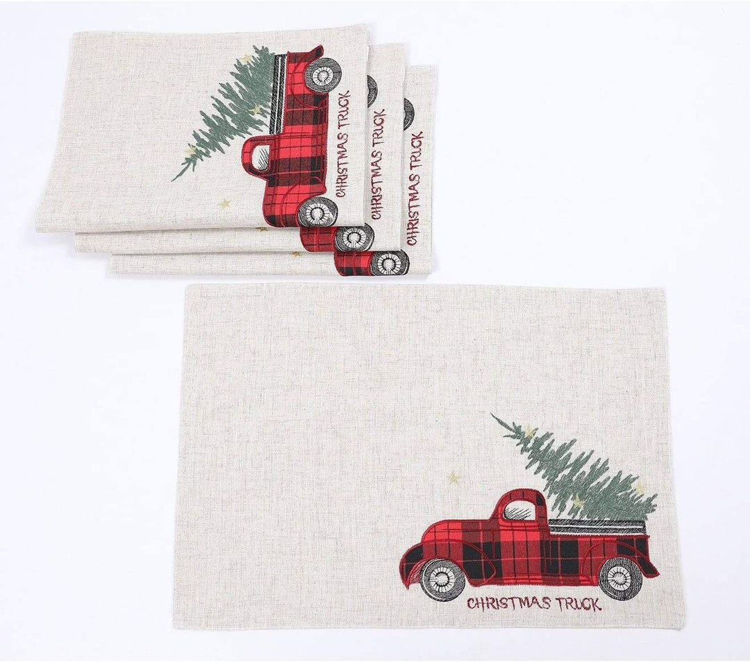 Vintage Tartan Truck Christmas Tree Placemats 1"x20" Set