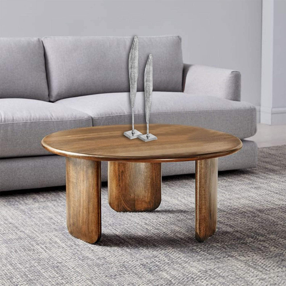 4 5" X 32 5" Rough Silver Tall Thin Leaves Set 2 Stainless Steel Finish - Diamond Home USA