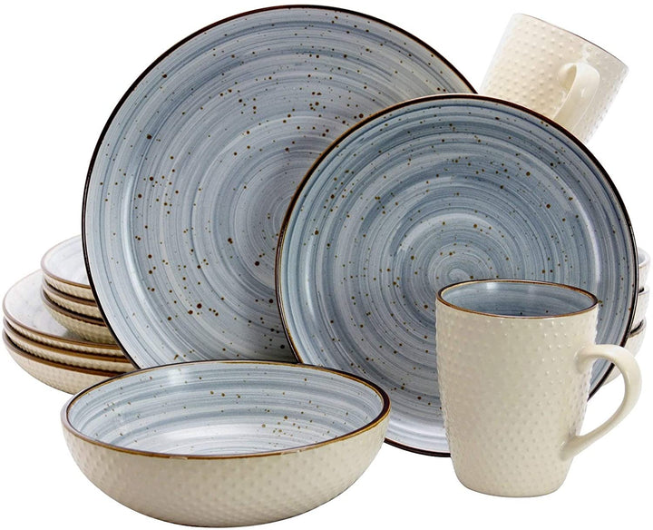 Embossed Dot Two Tone 16 Piece Dinnerware Set Powder Blue Textured Casual Round Stoneware 16 Piece Microwave Safe - Diamond Home USA