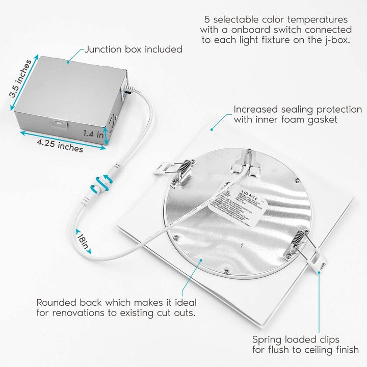 6" Square Led Recessed Lighting Color Temperature Selectable / 4 Pack White Modern Contemporary Metal Dimmable Retrofit - Diamond Home USA