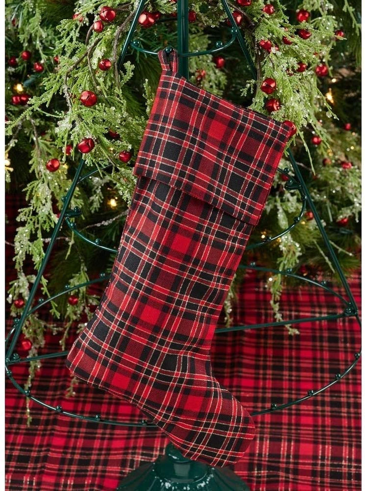 Classic Red Black Buffalo Plaid Holiday Decor Sherpa Trim 56" Tree Skirt Traditional Polyester