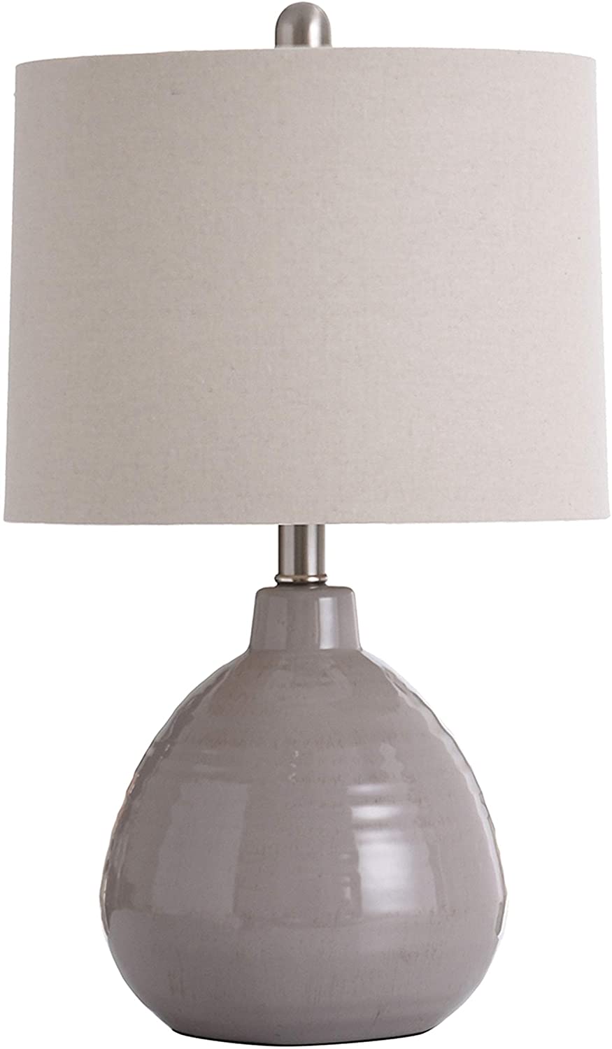 Ceramic Glacier Gray Table Lamp Beige Hardback Linen Shade
