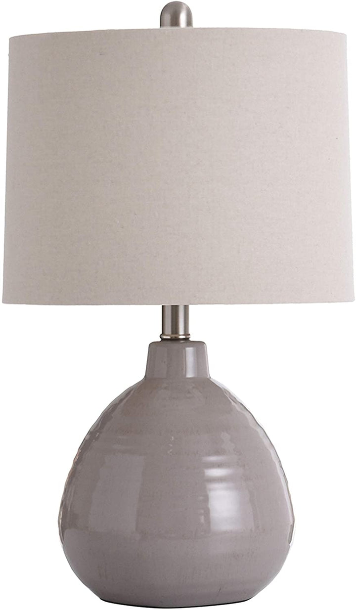 Ceramic Glacier Gray Table Lamp Beige Hardback Linen Shade