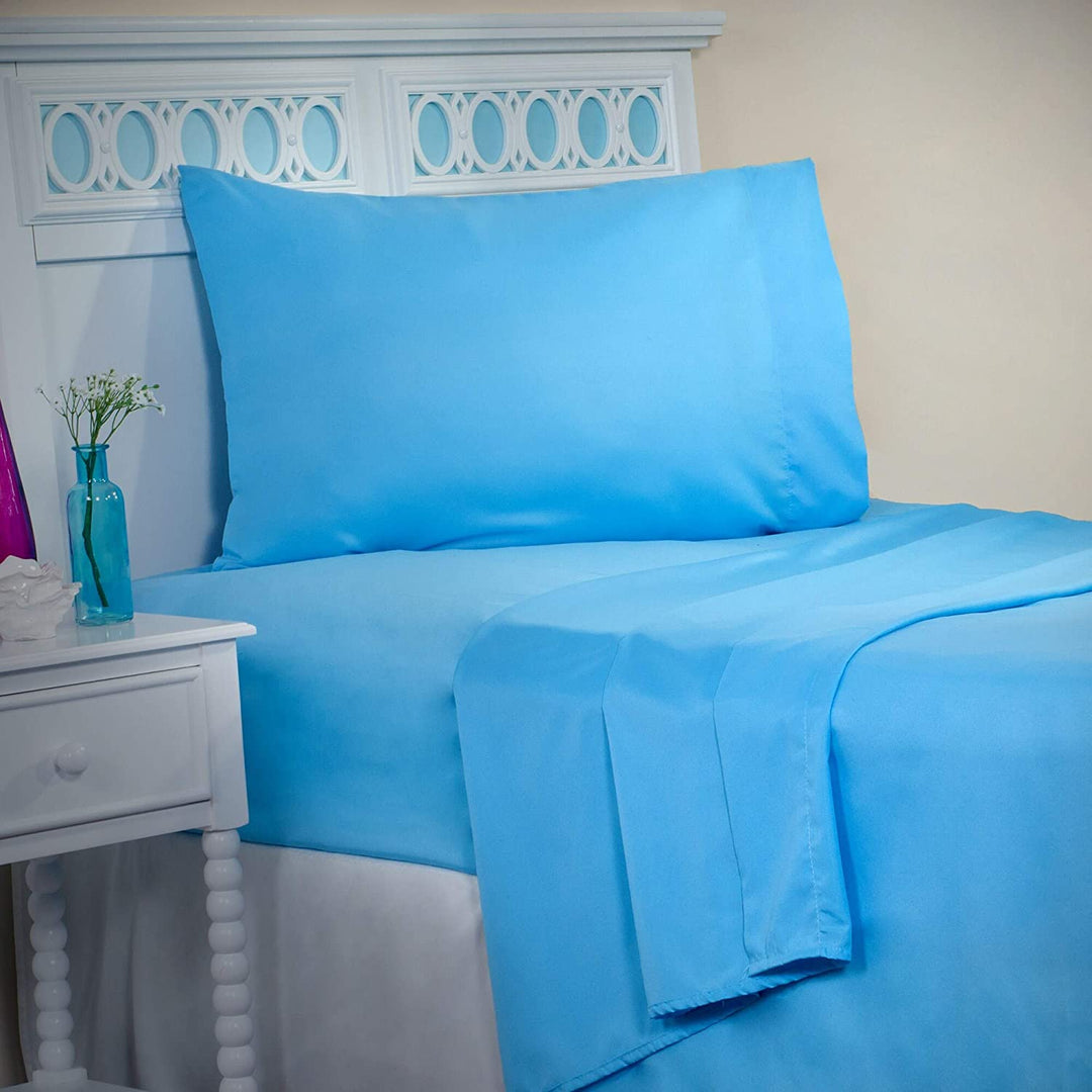 Home Cotton Blend 1200 Thread Count Blue Sheet Set (Twin) Solid Color Casual Victorian Fully Elasticized Fitted - Diamond Home USA