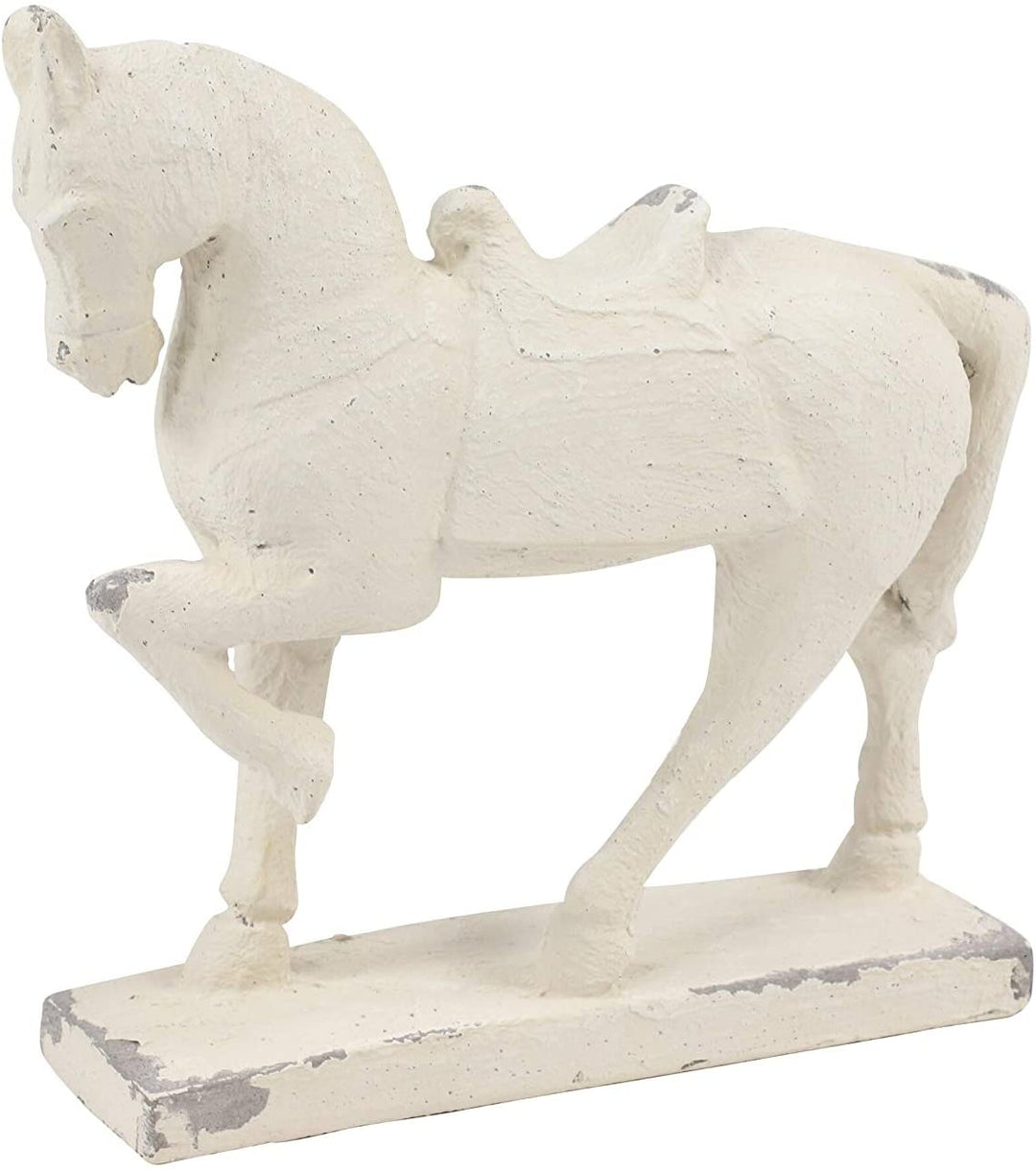 Distressed Horse Sculpture Shelf Decor 13" X 14" White Glass - Diamond Home USA