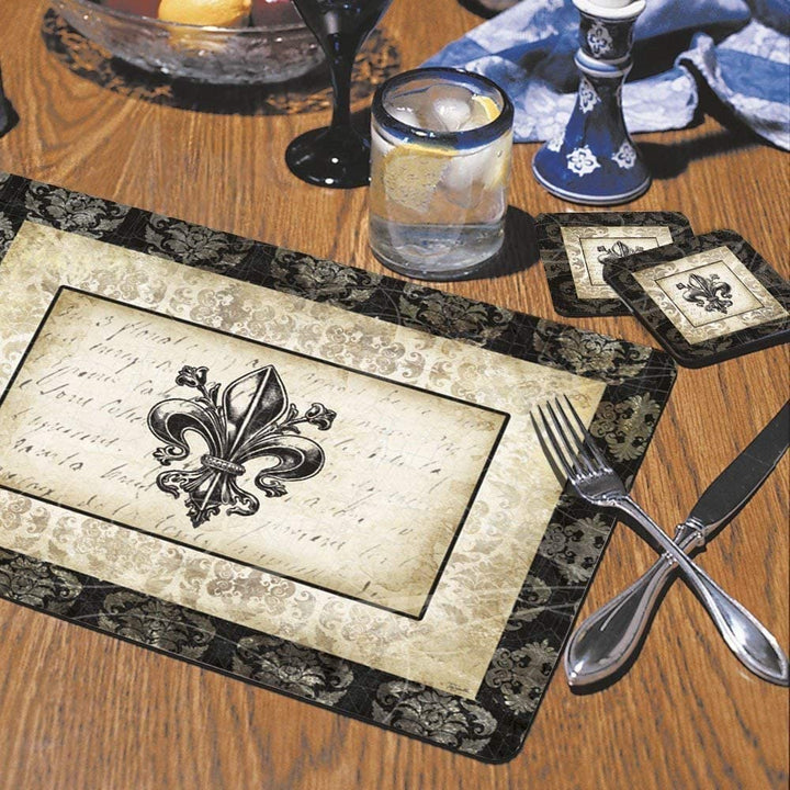Damask Hardboard Placemat Set 2 Color Casual Country Rectangle - Diamond Home USA