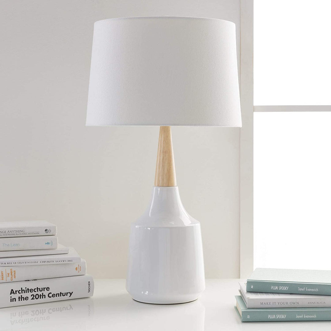 Contemporary Table Lamp Beige White Mid Century Modern