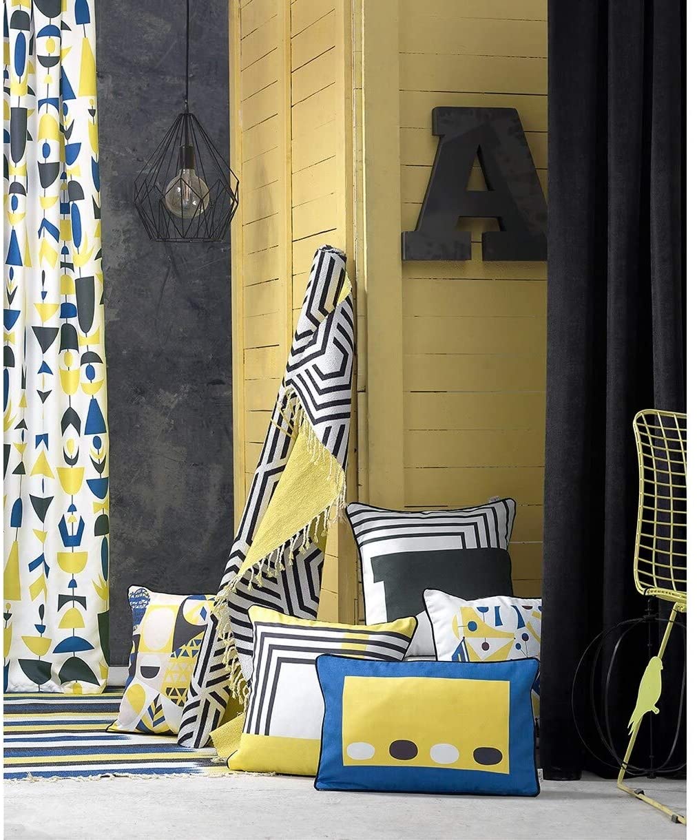 Scandi Geometric Stripes Throw Pillow Cover (Set 4) Yellow Stripe Modern Contemporary Polyester Set 3 More Removable - Diamond Home USA