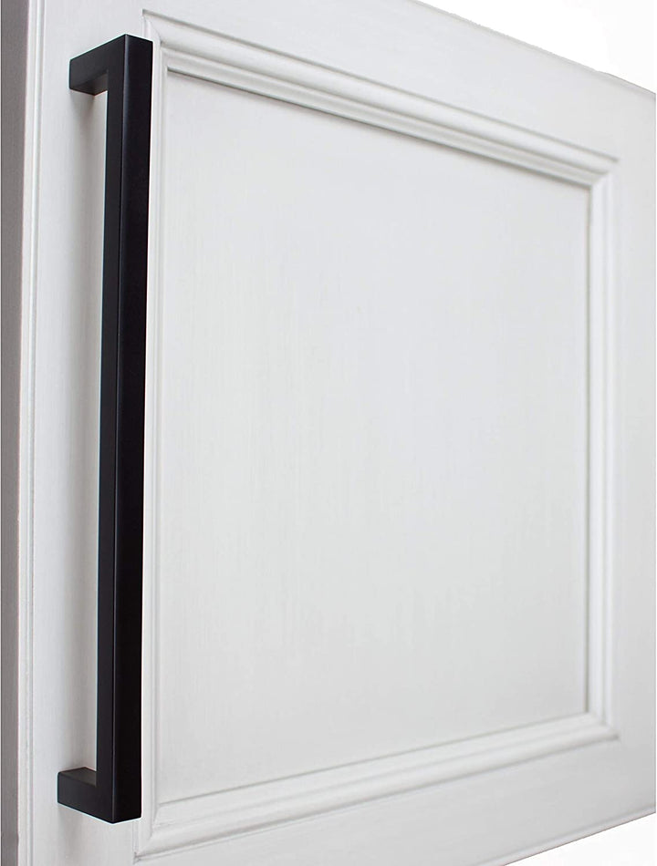 5 Pack 8 3/4 inch Center Solid Square Bar Pull Black Modern Contemporary Metal Matte - Diamond Home USA