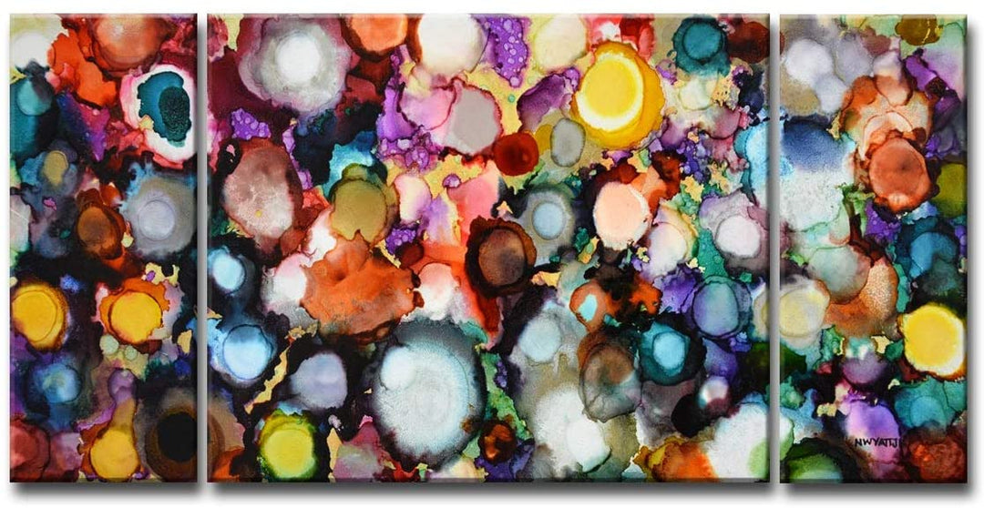 Festive Jewels' by Jr Abstract Wrapped Canvas Wall Art Blue Green Red Modern Contemporary Specialty Wood Handmade Includes Hardware - Diamond Home USA