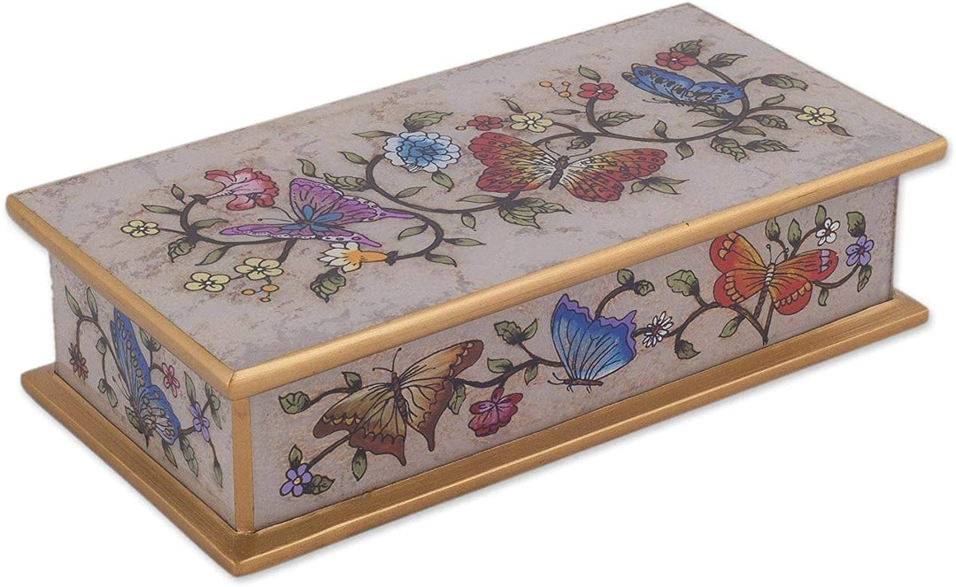 Handmade Butterfly Bone Painted Glass Decorative Box