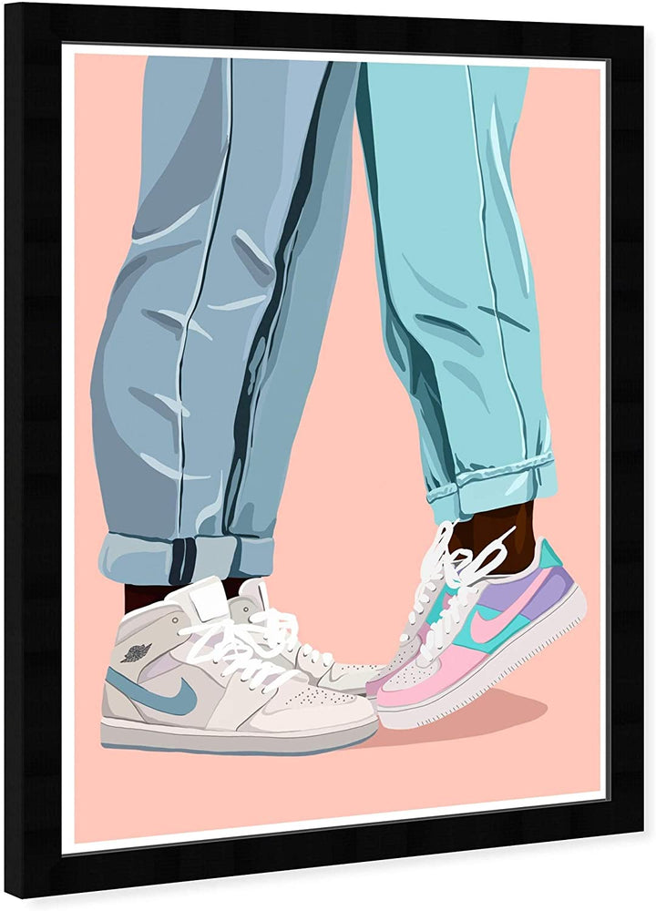 Sneaker Couple' Fashion Glam Wall Art Framed Shoes Pink Blue Modern Contemporary Rectangle - Diamond Home USA