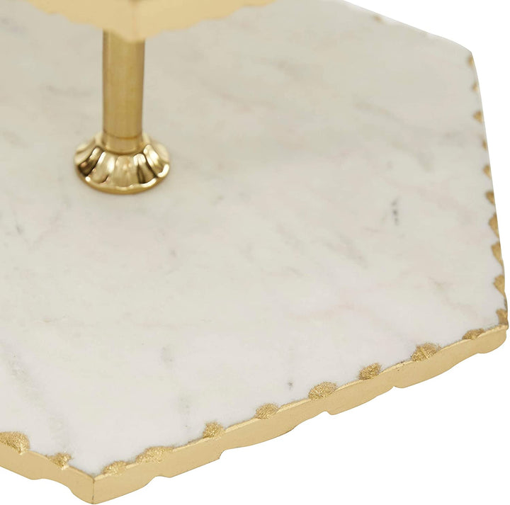 Hexagon 3 Tier Gold White Marble Tray Stand 12" X 23" 12 X 11 22 Color - Diamond Home USA