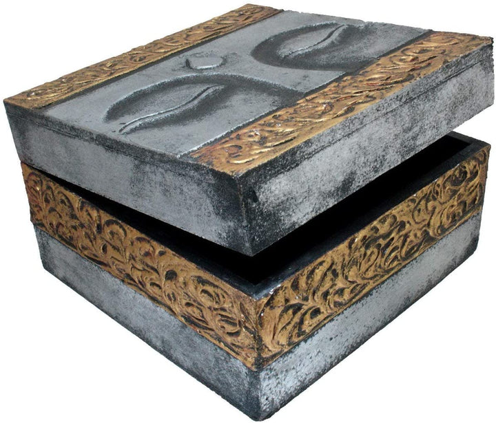 Gold Silver 'Buddha Eyes' Box (Indonesia) Color Modern Contemporary Wood Handmade