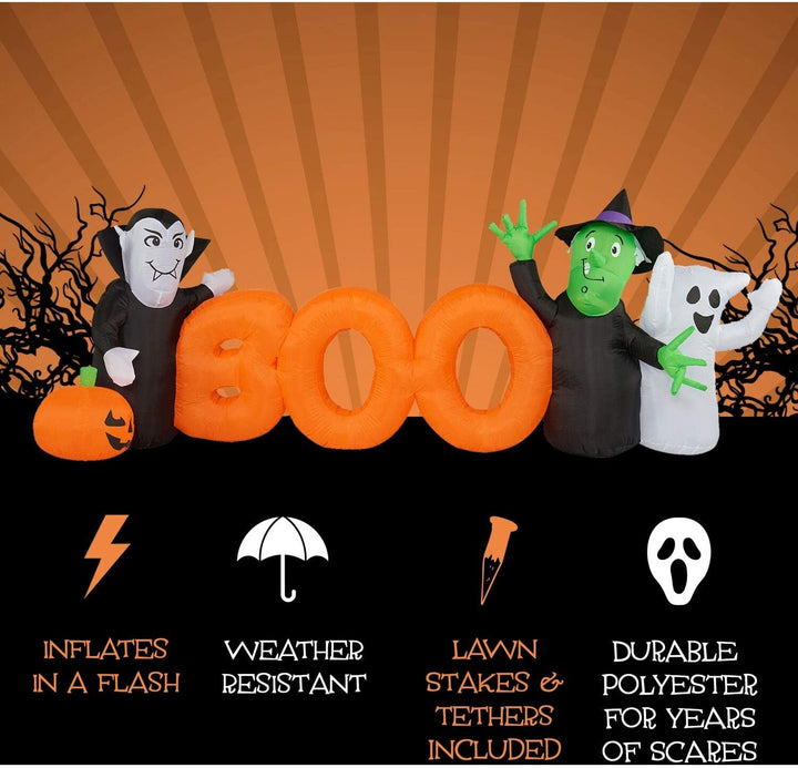 10 ft Inflatable Boo Sign Lights Color - Diamond Home USA