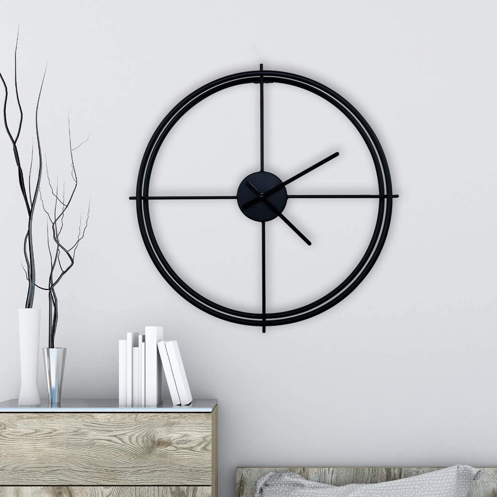 50cm Black Iron Wall Clock Simple Home Decoration Modern Contemporary Round Roman Numeral Display - Diamond Home USA