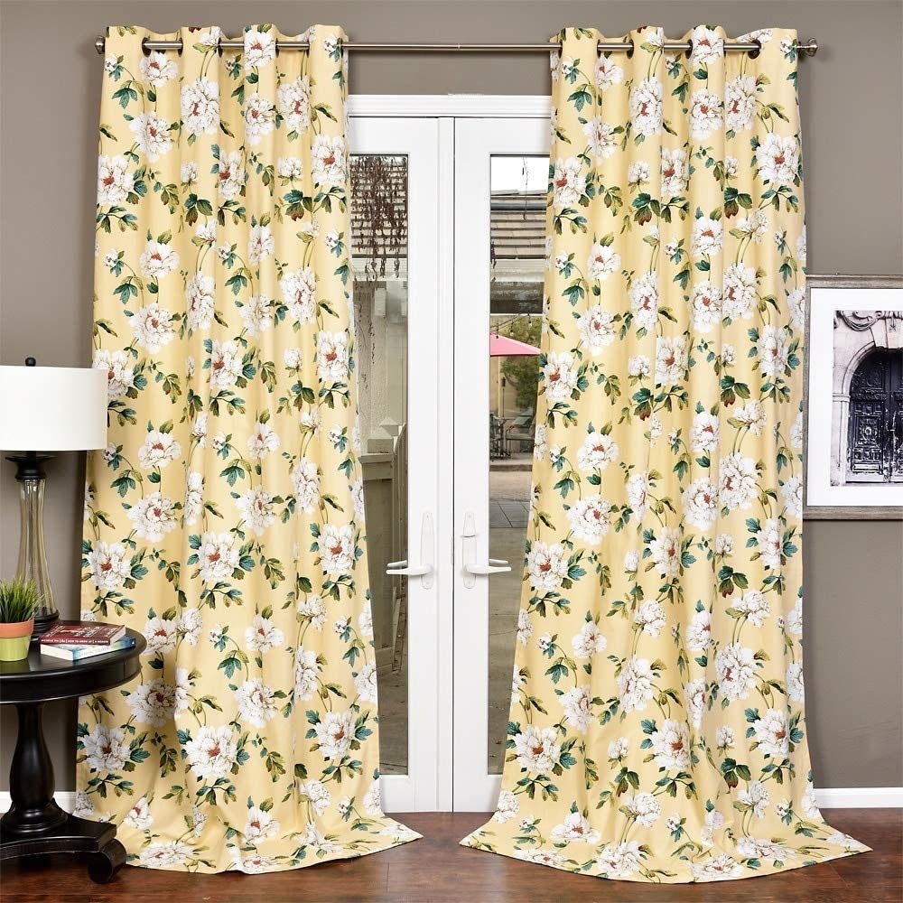 Cotton Curtain Panel Yellow Floral Modern